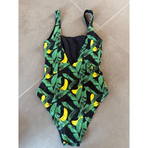 Ganni Recycled Belted One Piece Swimsuit Banana Tree Black Womens Size 34 US 2 - Picture 7 of 9